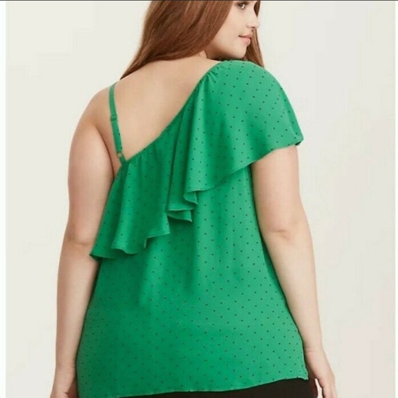 TORRID ⭐️ Green Dot Ruffled One-Shoulder Blouse - Picture 2 of 12